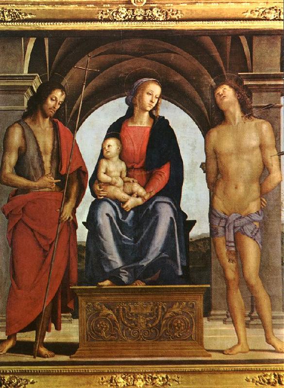 PERUGINO, Pietro Madonna Enthroned between St. John and St. Sebastian (detail) AF china oil painting image